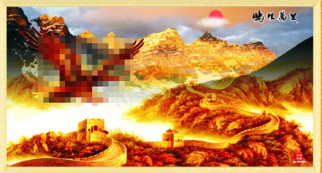 山水风景画cdr矢量模版下载