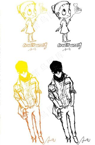 手绘漫画人物矢量素材模板下载