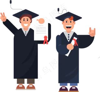 卡通博士人物博士帽PNG透明背景素...