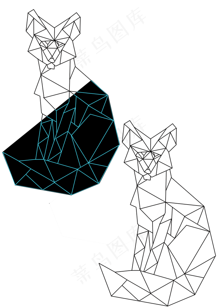 手绘几何线条动物狐狸设计元素图案