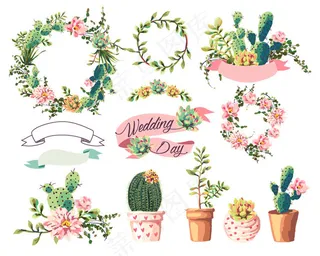 仙人掌花朵婚礼请贴图片