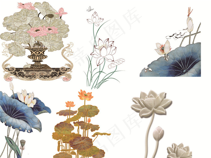 清新绿色水墨画荷花莲花(2906X11906(DPI:72))psd模版下载