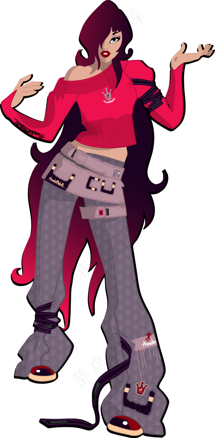 印花矢量图 人物 女人 跳舞 红色...