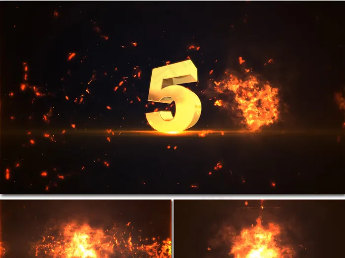 震撼火焰燃烧动画金色5秒倒计时AE...