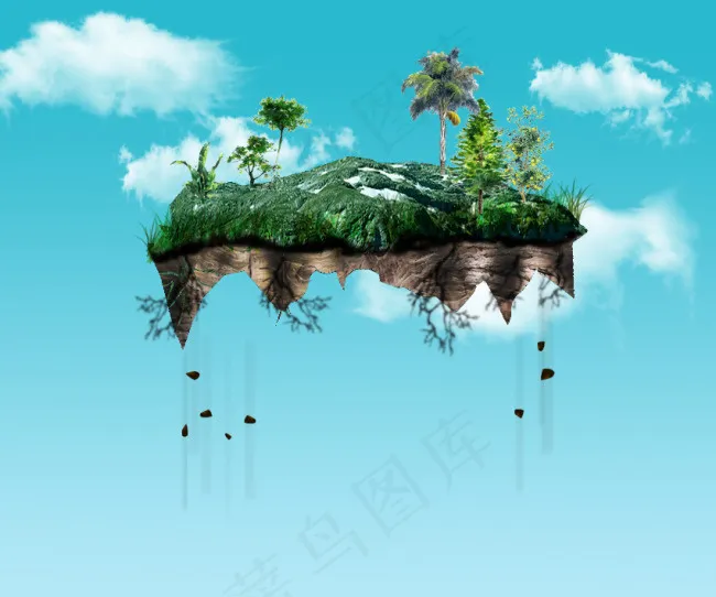 科幻效果飞空小岛psd模版下载