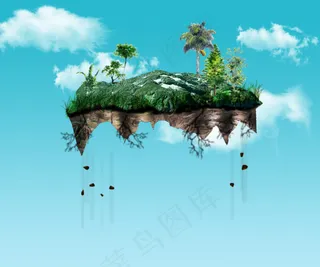 科幻效果飞空小岛