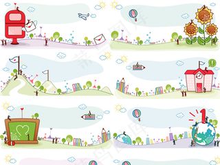 卡通风景装饰ppt背景素材手绘风景...