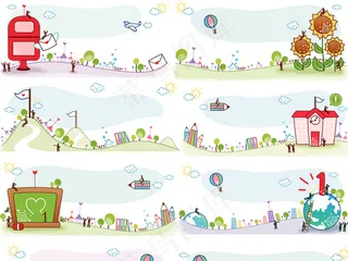 卡通风景装饰ppt背景素材手绘风景...