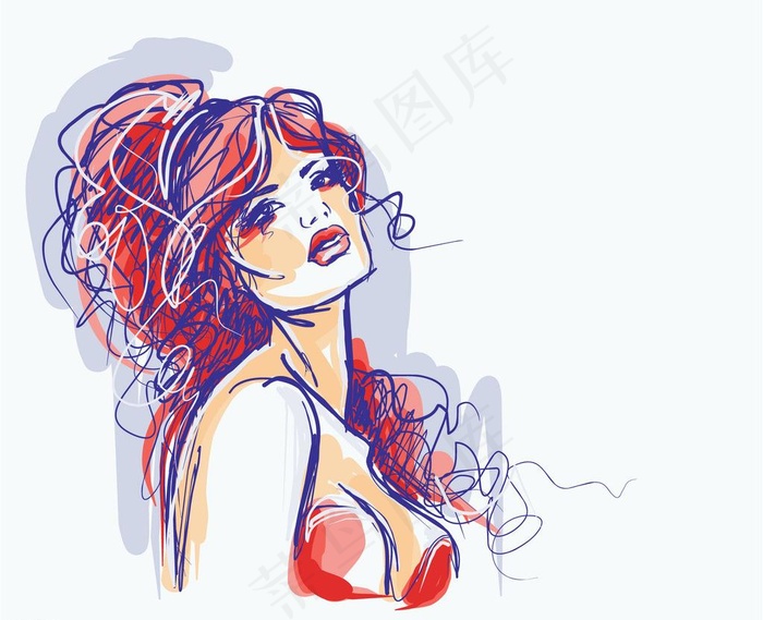 手绘少女图片