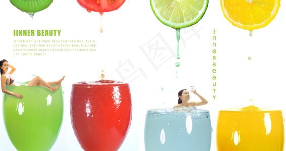 水果美女图片psd模版下载