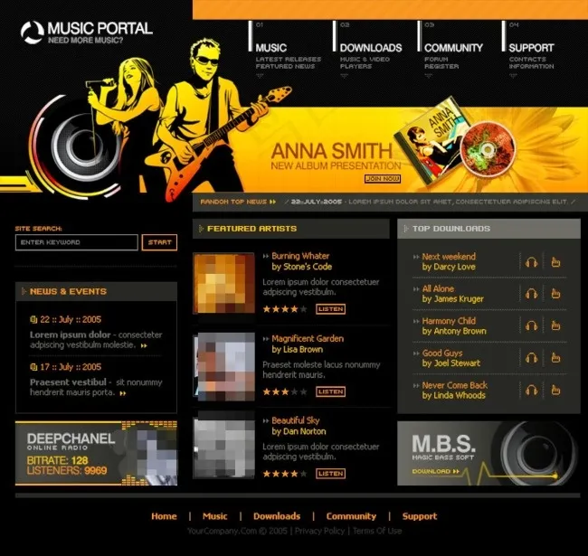 音乐演唱会网站版面psd模版下载