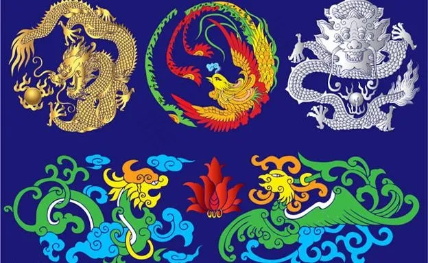 游龙戏凤图片ai矢量模版下载