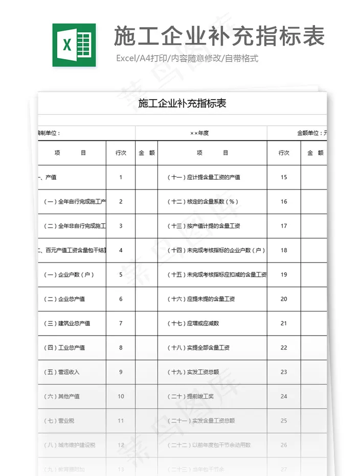 施工企业补充指标表格