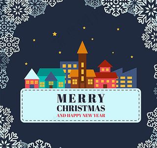 卡通圣诞城市贺卡矢量图图片