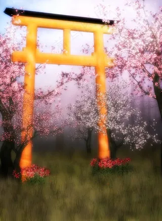 草地上的牌楼图片