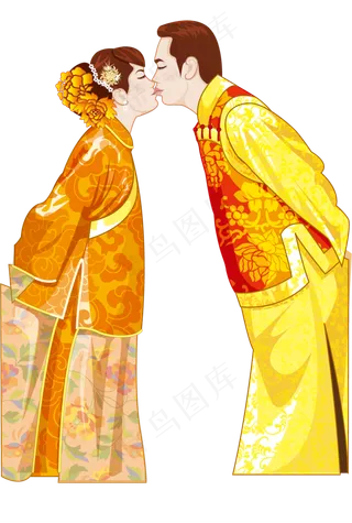 中式婚礼人物免扣png矢量素材