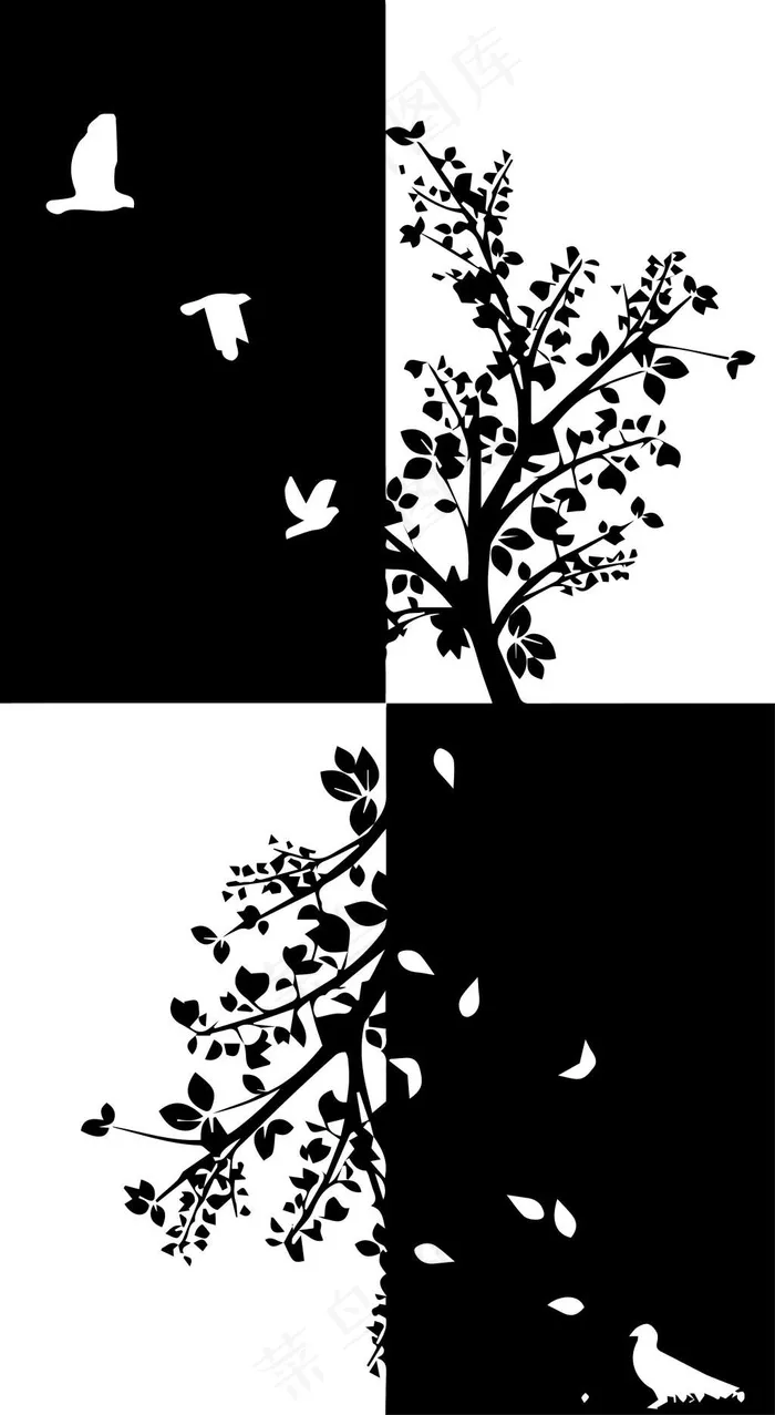 黑白装饰画 装饰画 风景 植物 ...ai矢量模版下载
