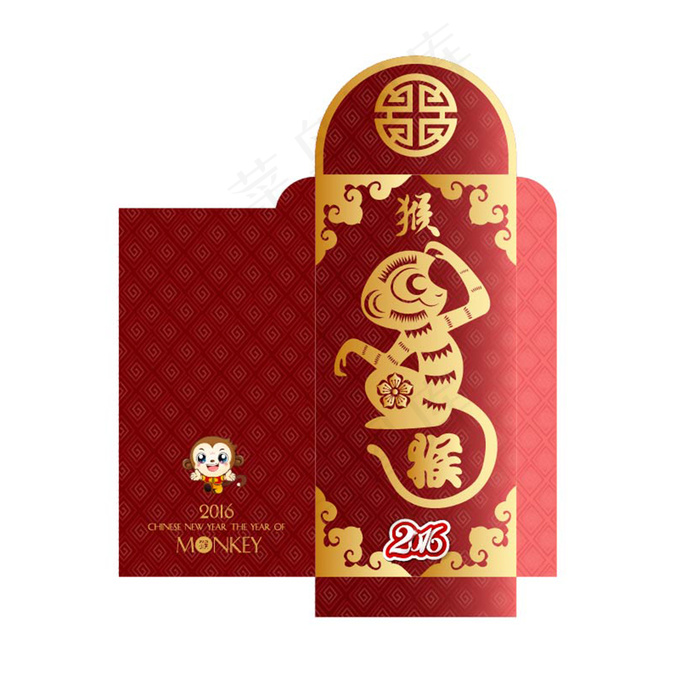 2016猴年贺岁红包设计模板ai矢量模版下载