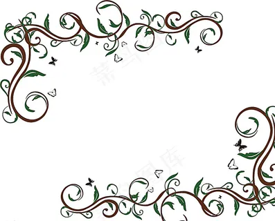 花叶线条角花矢量图图片