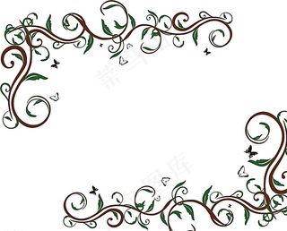 花叶线条角花矢量图图片