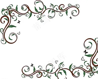 花叶线条角花矢量图图片