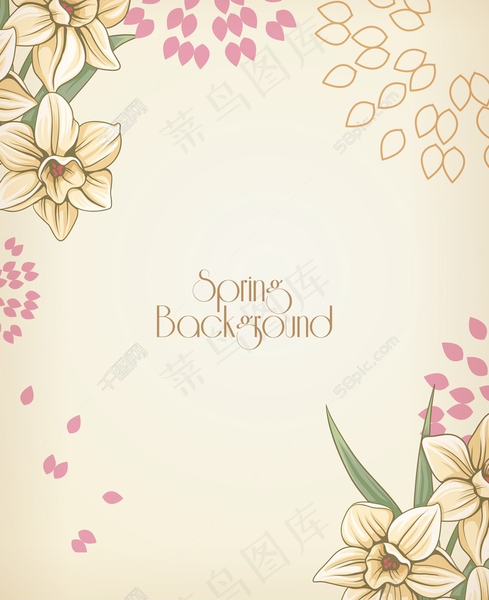 春天开花的花卉背景矢量插画
