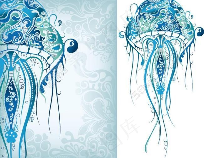 欧式海洋生物线条古典花纹花边底纹图片eps,ai矢量模版下载