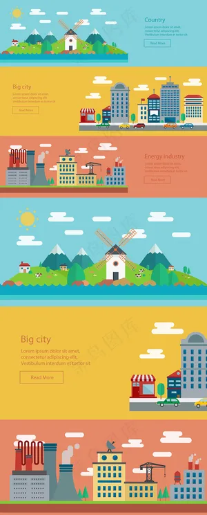 扁平化建筑风景banner矢量素材