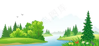 卡通小河风景插画