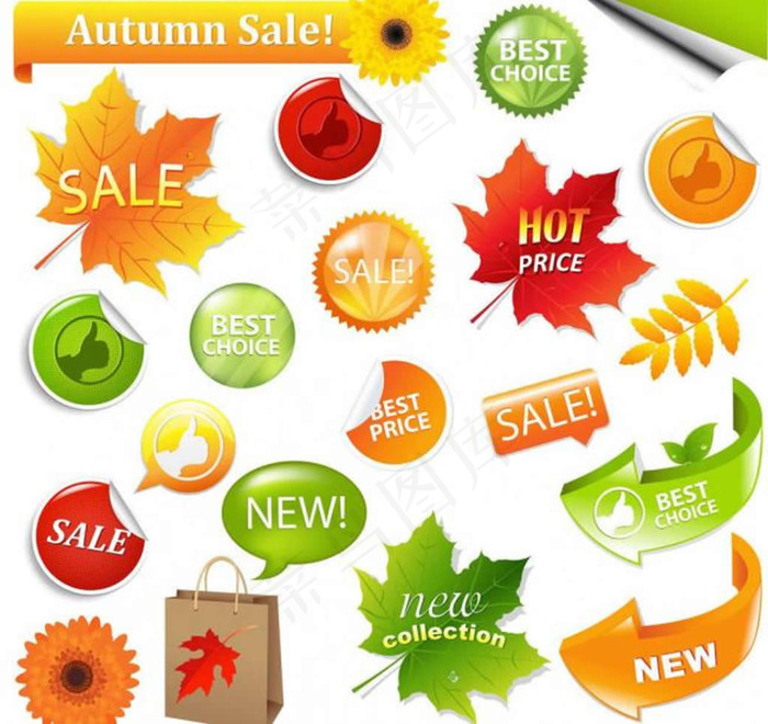 秋季树叶促销标签