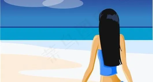 海边观海休闲的女孩图片ai矢量模版下载