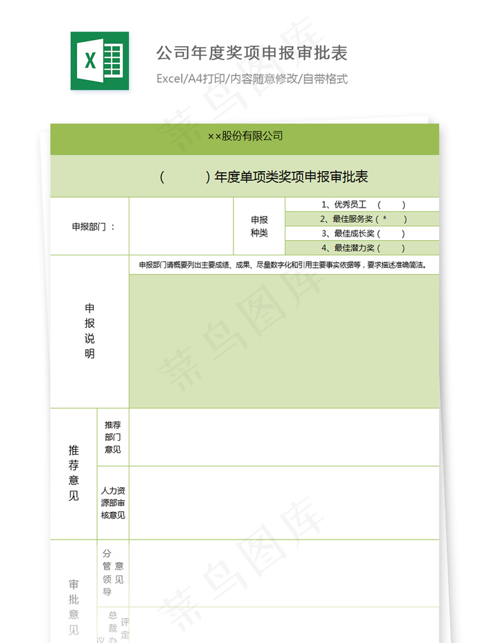 公司年度奖项申报审批表