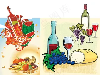 水果和葡萄酒矢量素材