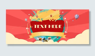 旅游季全球环游卡通可爱风旺季促销背...