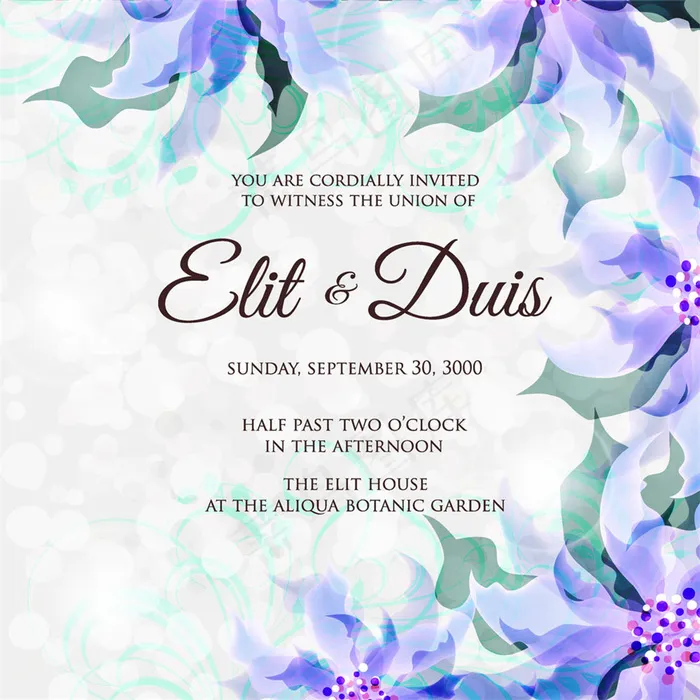 蓝色花朵婚礼邀请函图片eps,ai矢量模版下载