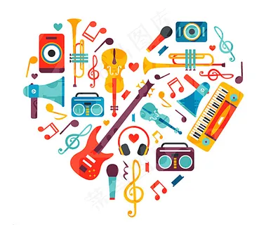 乐器组合的爱心乐器组素材图片