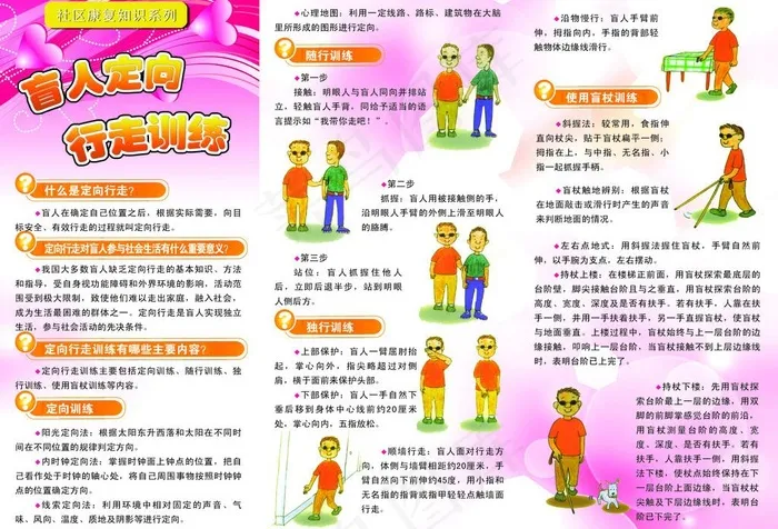盲人定向行走训练康复知识宣传彩页图...psd模版下载