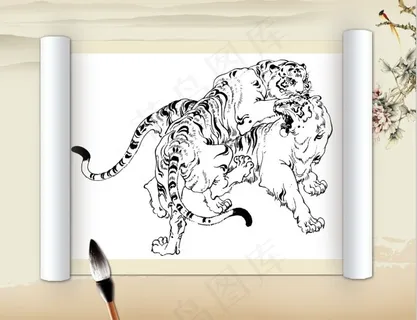 百虎装饰画PSD源文件