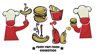 卡通厨师与食物图标设计