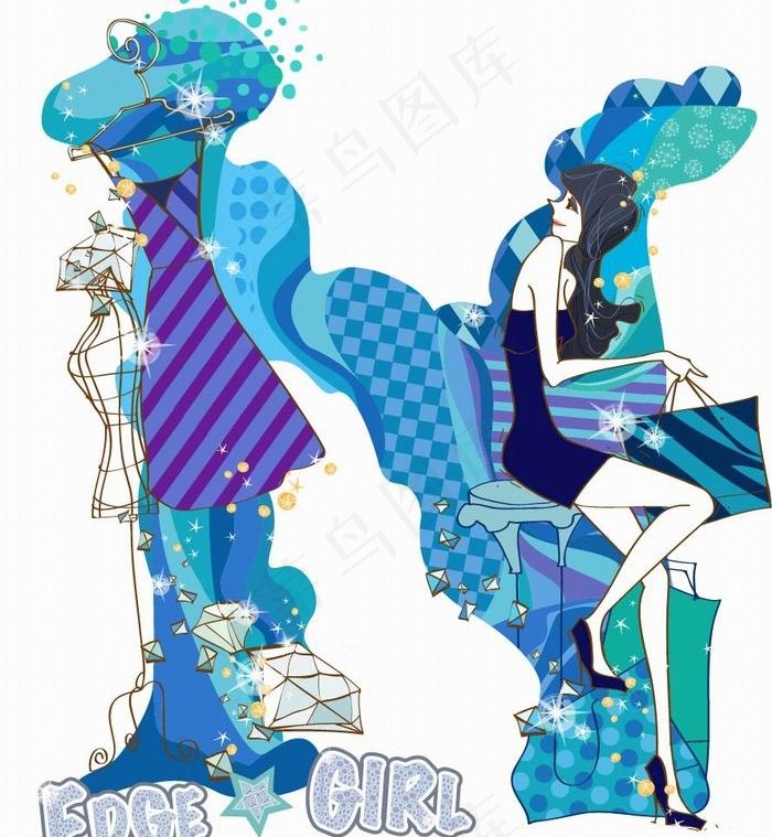 韩国女孩卡通插画矢量素材07