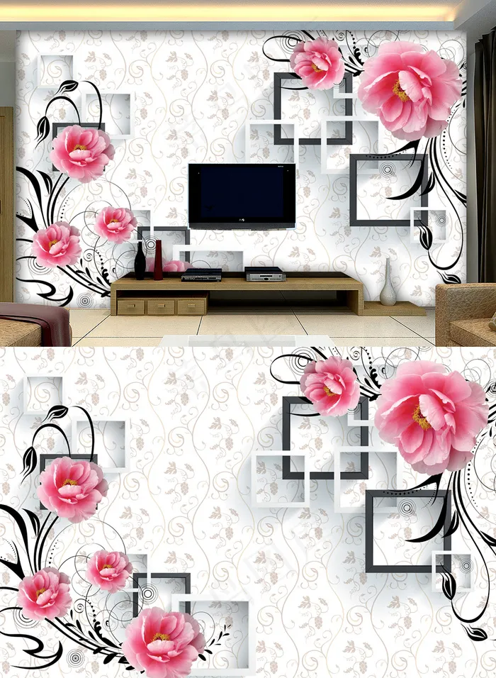 3D欧式复古花藤电视背景墙(9449X6299(DPI:80))psd模版下载