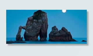 海滩巨石明月图片