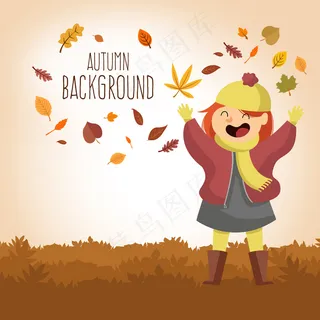 秋天风景字体元素开心儿童矢量集合