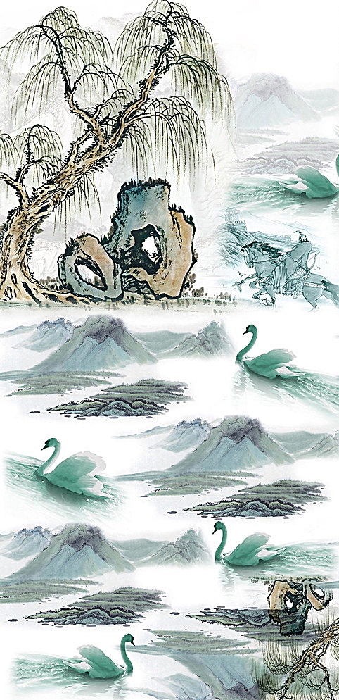 中国风水墨画图案图片(4724X9449(DPI:300))psd模版下载