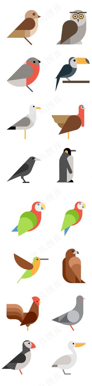 卡通扁平化鸟禽类图标集合矢量素材