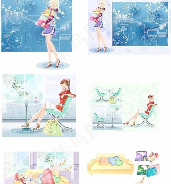 6个矢量美女图片 下载