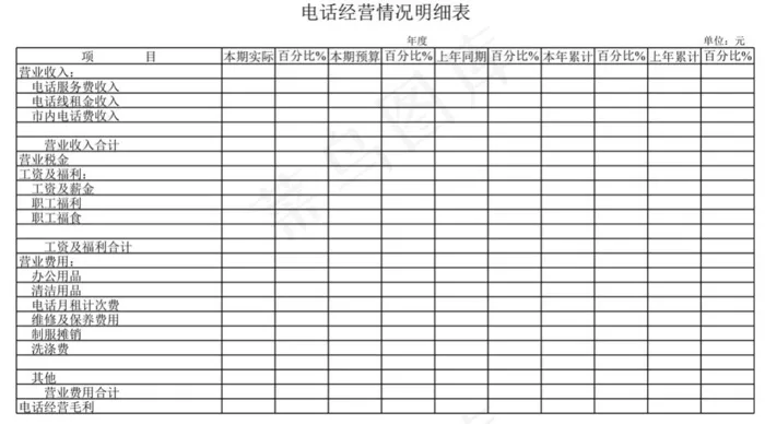 电话经营情况明细表
