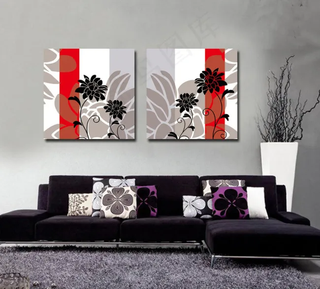 室内简约黑白灰红无框画psd模版下载