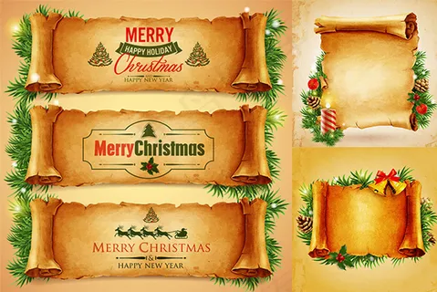 怀旧纸张与圣诞元素矢量素材