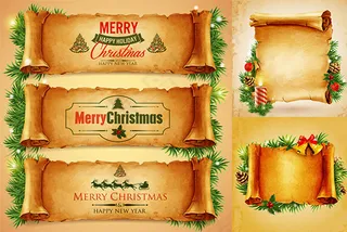 怀旧纸张与圣诞元素矢量素材